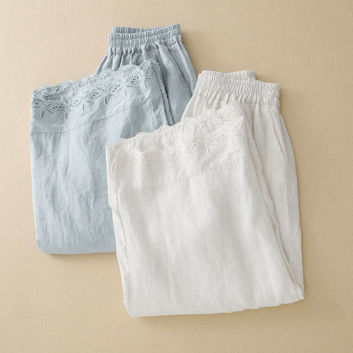 Buddha Stones Pantaloni estivi da donna in lino e cotone, a gamba larga e corti, con tasche. - image 13