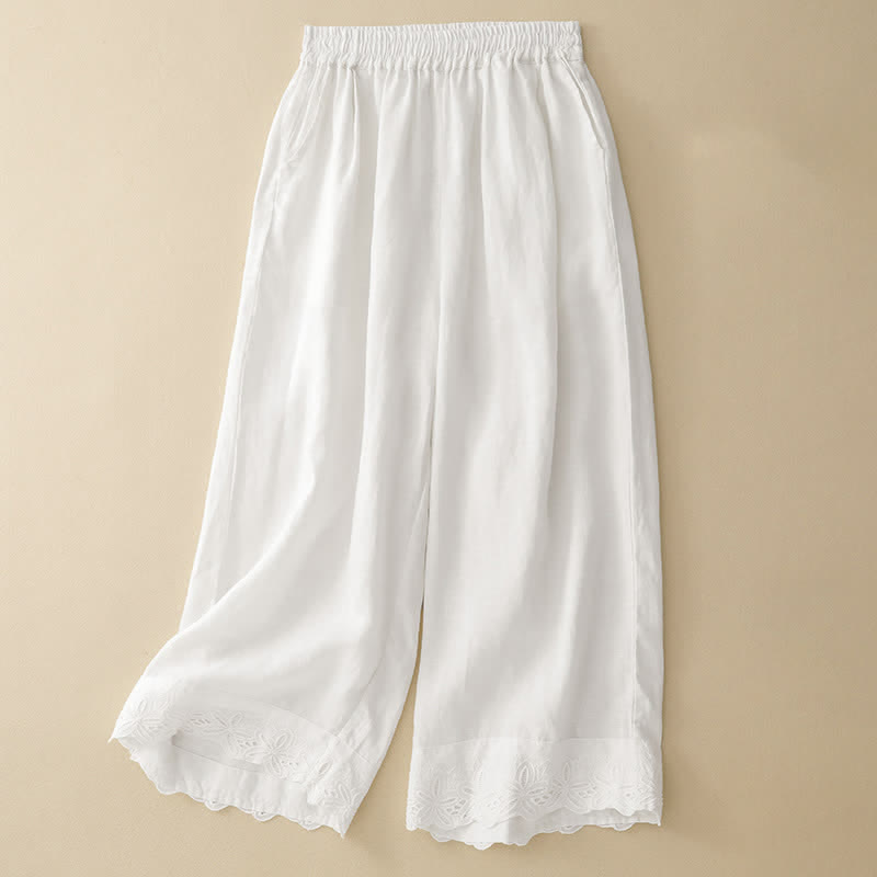 Buddha Stones Pantaloni estivi da donna in lino e cotone, a gamba larga e corti, con tasche. - Bianco - US8-10, UK/AU12-14, EU40-42 (2XL) - image 3