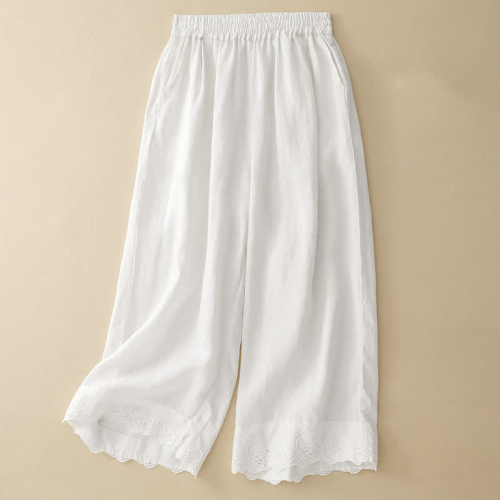 Buddha Stones Pantaloni estivi da donna in lino e cotone, a gamba larga e corti, con tasche. - Bianco - US8-10, UK/AU12-14, EU40-42 (2XL) - image 3