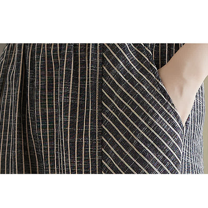 Buddha Stones Pantaloni da donna estivi casual a righe in lino e cotone, modello affusolato con tasche. - image 7