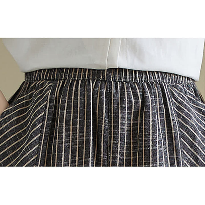 Buddha Stones Pantaloni da donna estivi casual a righe in lino e cotone, modello affusolato con tasche. - image 6