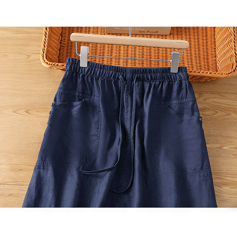 Buddha Stones Gonna da donna primaverile casual con coulisse e tasche, tinta unita. - image 12