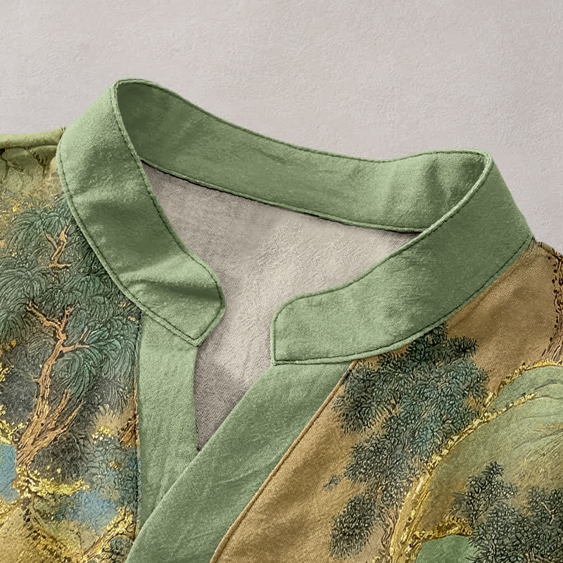 Buddha Stones Camicia da uomo a maniche corte con mezzo bottone Cotton Mountain Emblem - image 2