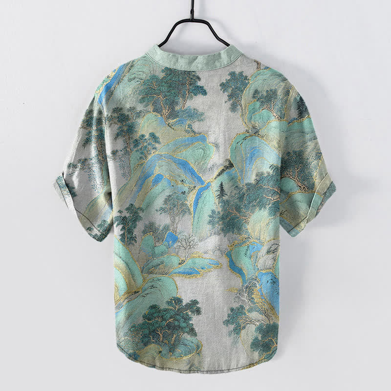 Buddha Stones Camicia da uomo a maniche corte con mezzo bottone Cotton Mountain Emblem - image 6