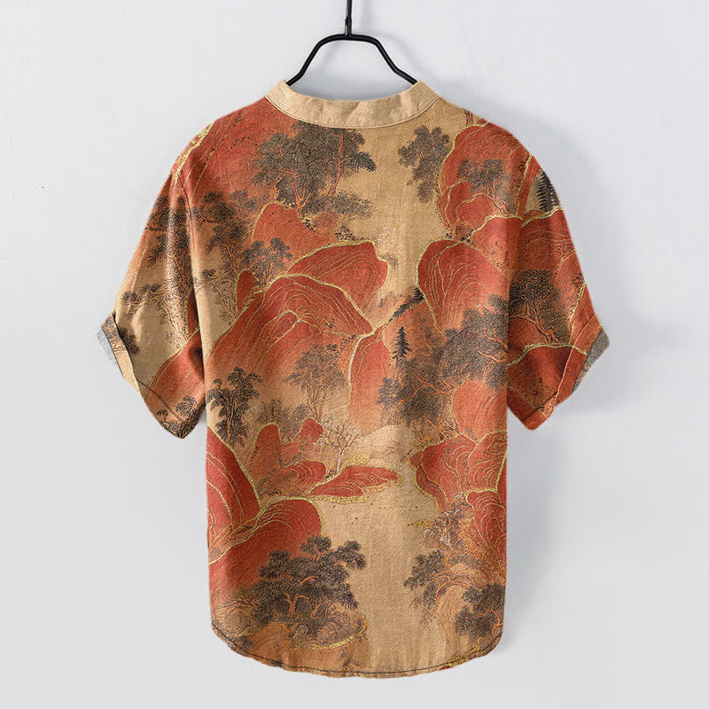 Buddha Stones Camicia da uomo a maniche corte con mezzo bottone Cotton Mountain Emblem - image 8