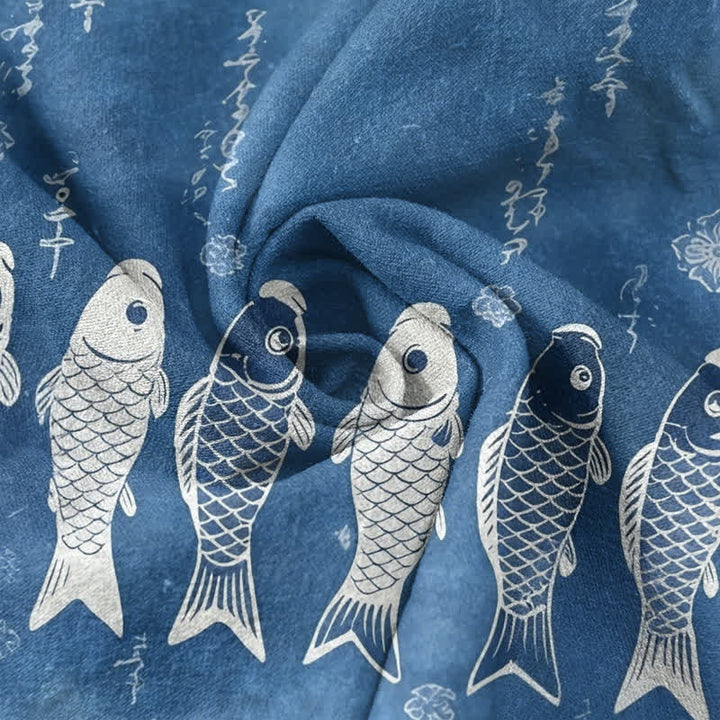 Buddha Stones Camicia da uomo a maniche corte con bottoni a metà, in cotone, con emblema di pesce koi. - image 2