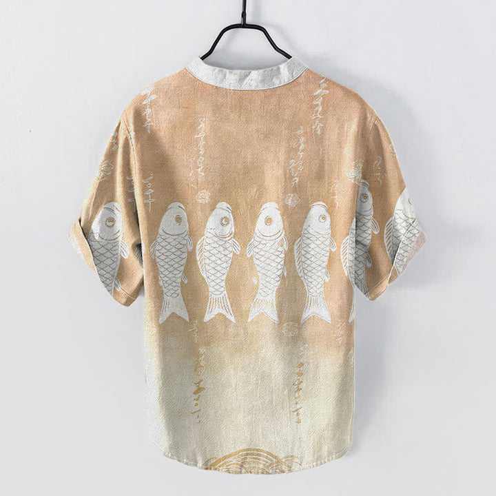 Buddha Stones Camicia da uomo a maniche corte con bottoni a metà, in cotone, con emblema di pesce koi. - image 6