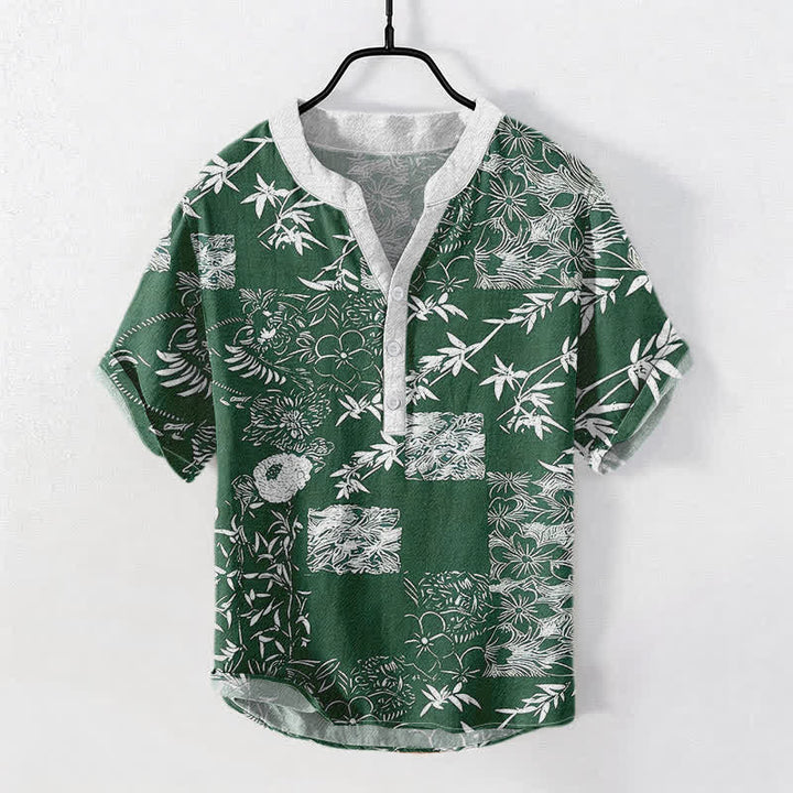 Buddha Stones Camicia da uomo a maniche corte con bottoni a metà, in cotone, bambù e emblema Plum. - Verde scuro - US/UK/AU50, EU60 (5XL) - image 0