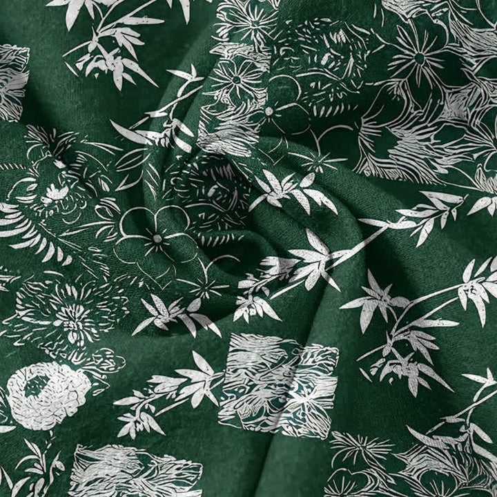 Buddha Stones Camicia da uomo a maniche corte con bottoni a metà, in cotone, bambù e emblema Plum. - image 2