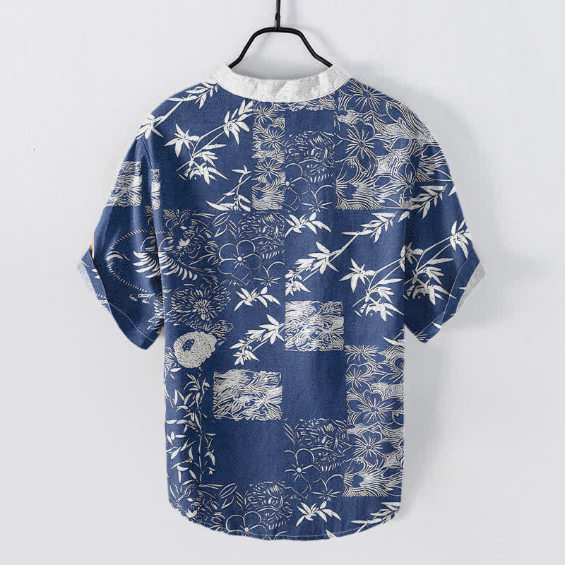 Buddha Stones Camicia da uomo a maniche corte con bottoni a metà, in cotone, bambù e emblema Plum. - image 4