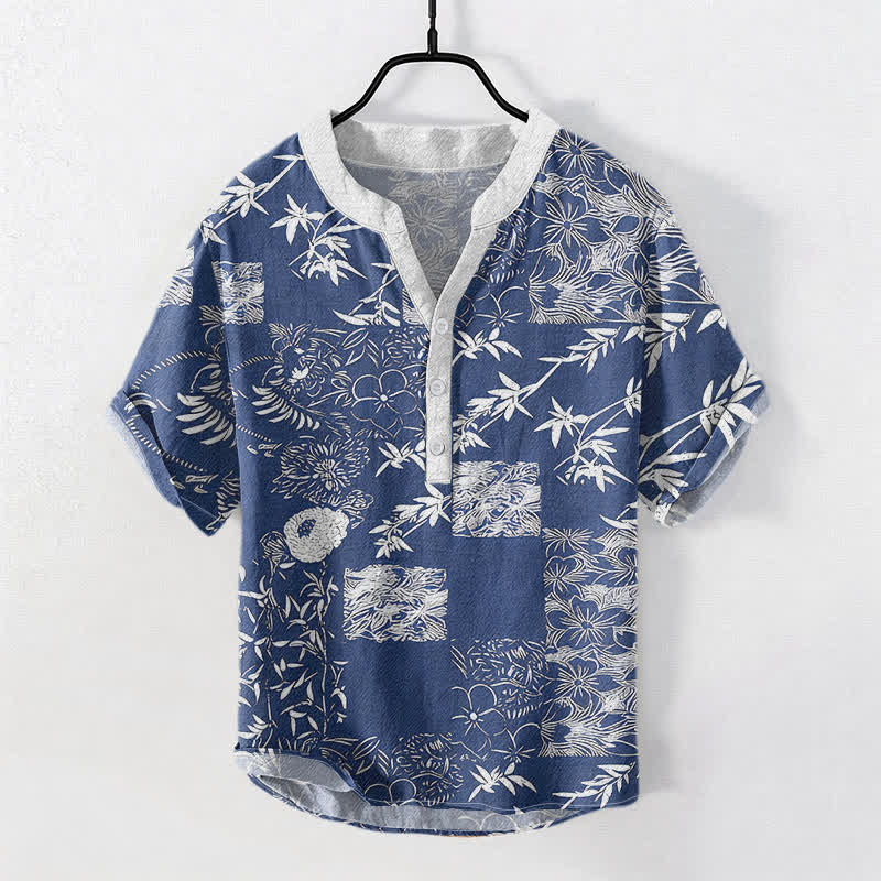 Buddha Stones Camicia da uomo a maniche corte con bottoni a metà, in cotone, bambù e emblema Plum. - SteelBlue - US/UK/AU50, EU60 (5XL) - image 3