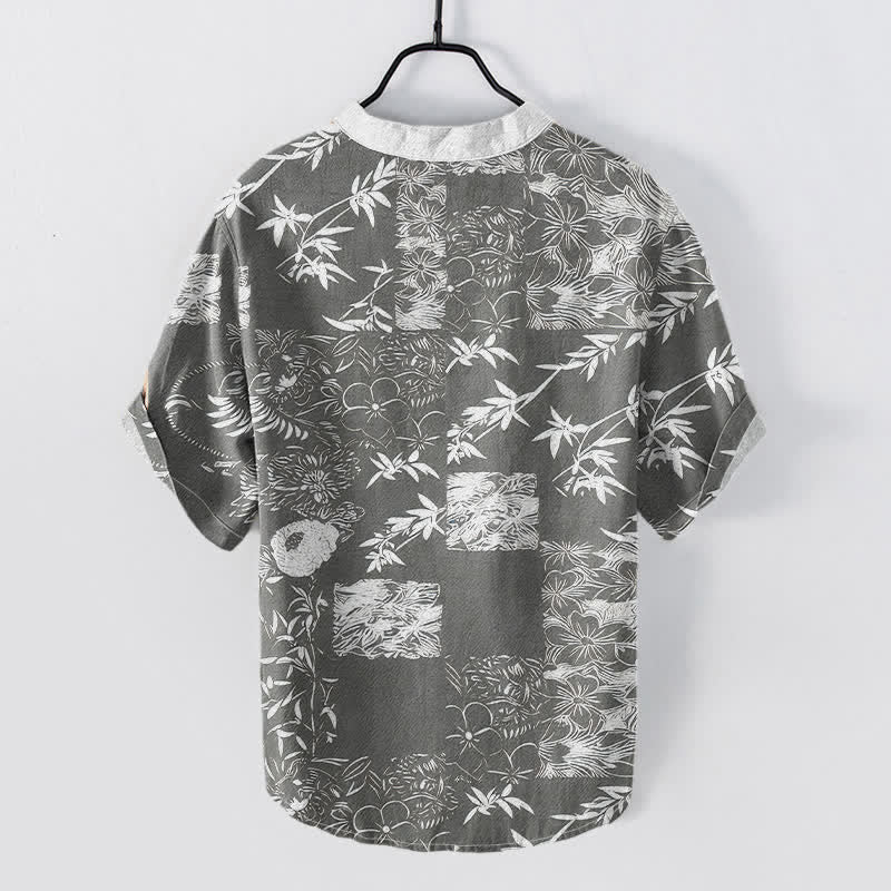 Buddha Stones Camicia da uomo a maniche corte con bottoni a metà, in cotone, bambù e emblema Plum. - image 6