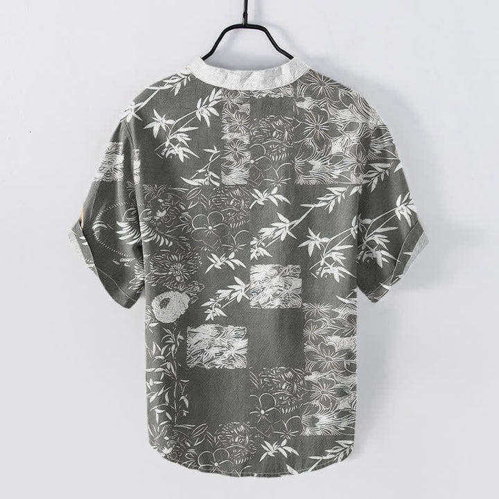 Buddha Stones Camicia da uomo a maniche corte con bottoni a metà, in cotone, bambù e emblema Plum. - image 6