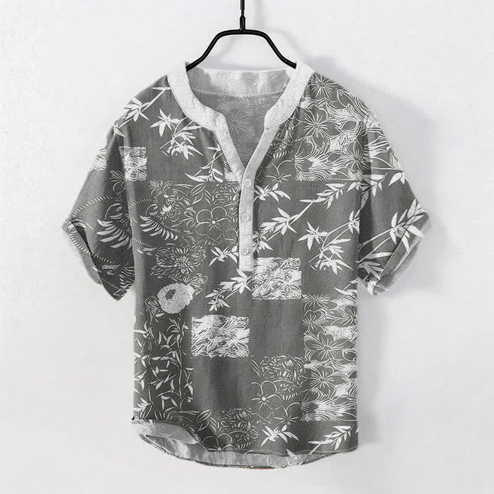 Buddha Stones Camicia da uomo a maniche corte con bottoni a metà, in cotone, bambù e emblema Plum. - Grigio tenue - US/UK/AU50, EU60 (5XL) - image 5