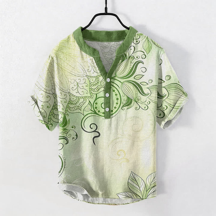 Buddha Stones Camicia da uomo a maniche corte con bottoni a metà, in cotone, con emblema floreale mandala. - GialloVerde - US/UK/AU50, EU60 (5XL) - image 3