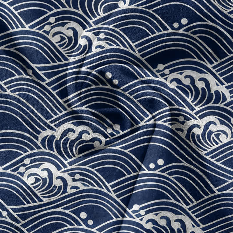 Buddha Stones Camicia da uomo a maniche corte con bottoni a metà, modello Cotton Wave Emblem. - image 2