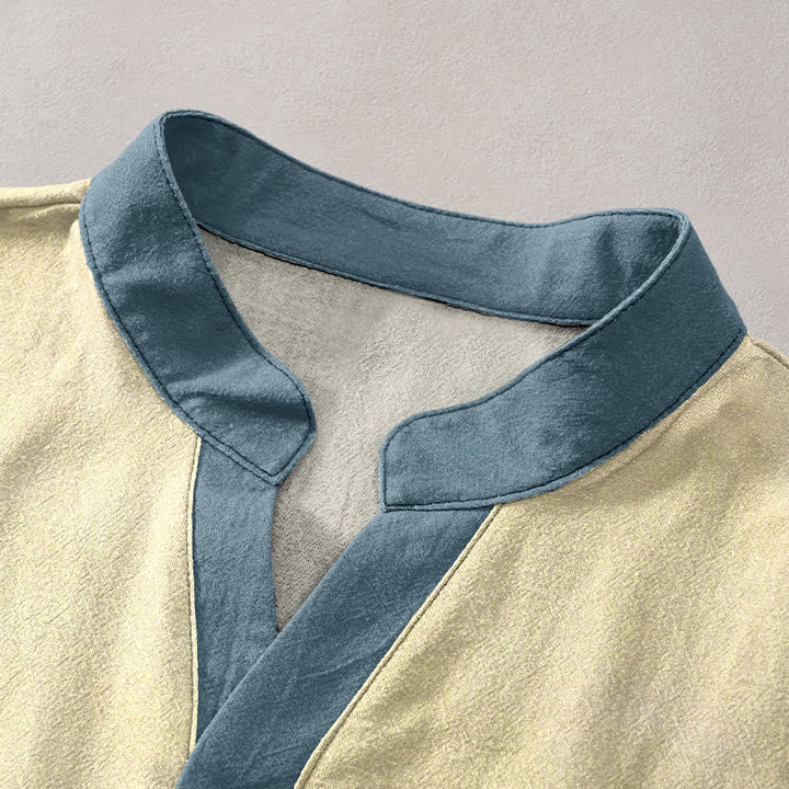 Buddha Stones Camicia da uomo a maniche corte con bottoni a metà, in cotone, con emblema della gru e delle onde. - image 2