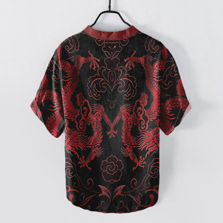 Buddha Stones Camicia da uomo a maniche corte con mezzo bottone e emblema Drago Nuvola in cotone - image 6