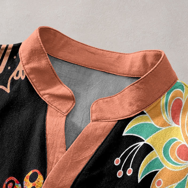 Buddha Stones Camicia da uomo a maniche corte con bottoni a metà, in cotone, con emblema Om Lotus Mandala e pavone. - image 2