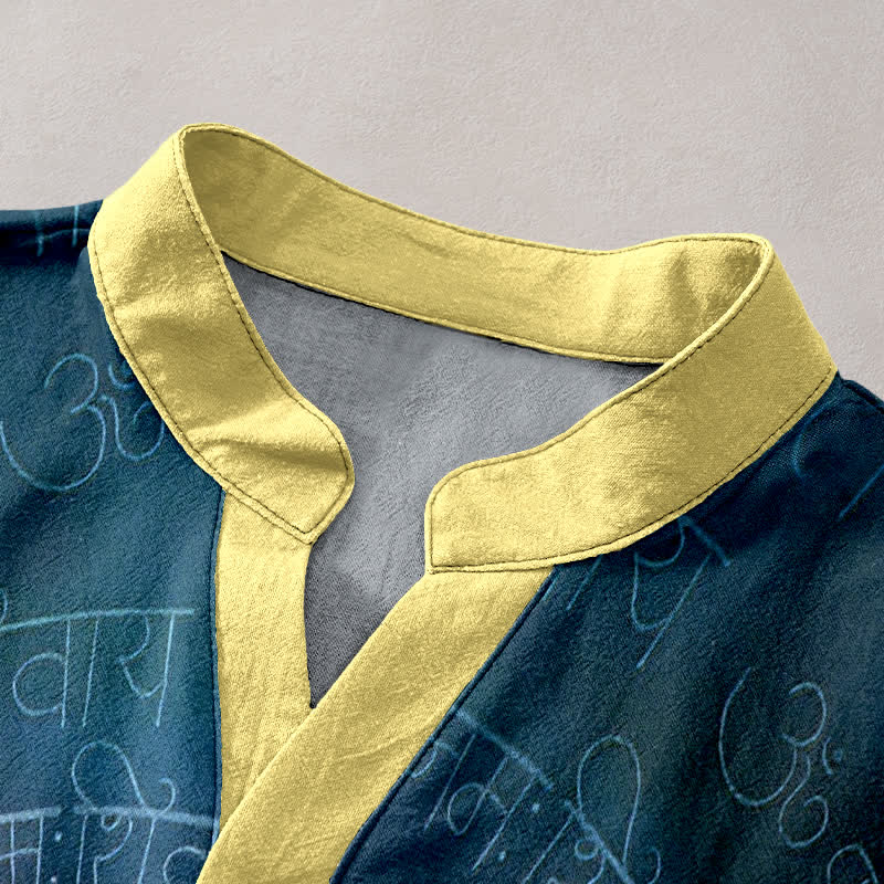 Buddha Stones Camicia da uomo a maniche corte con bottoni a metà, in cotone, con emblema del mantra Om. - image 2