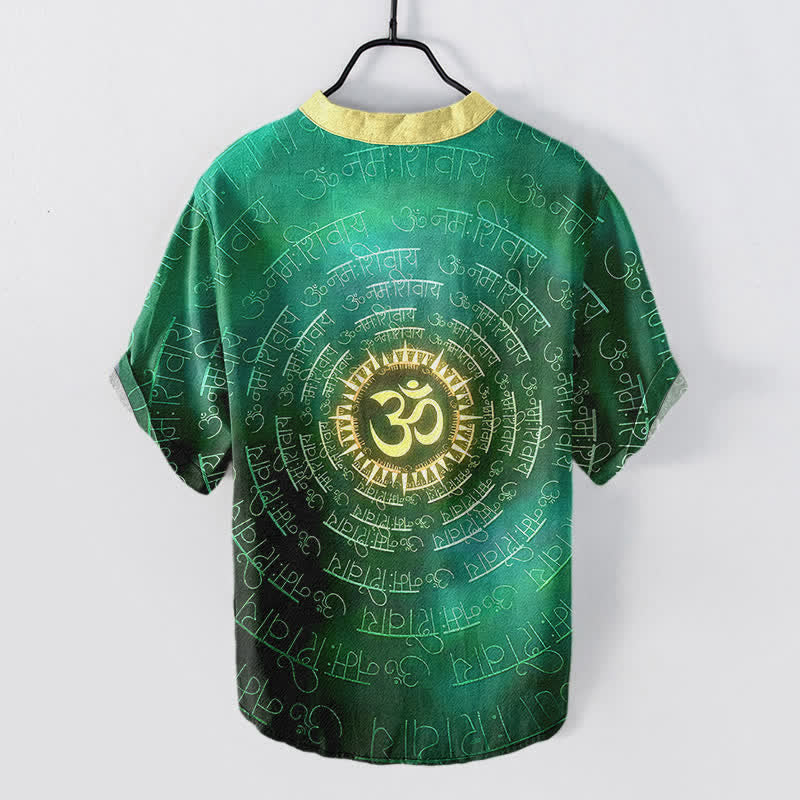 Buddha Stones Camicia da uomo a maniche corte con bottoni a metà, in cotone, con emblema del mantra Om. - image 6