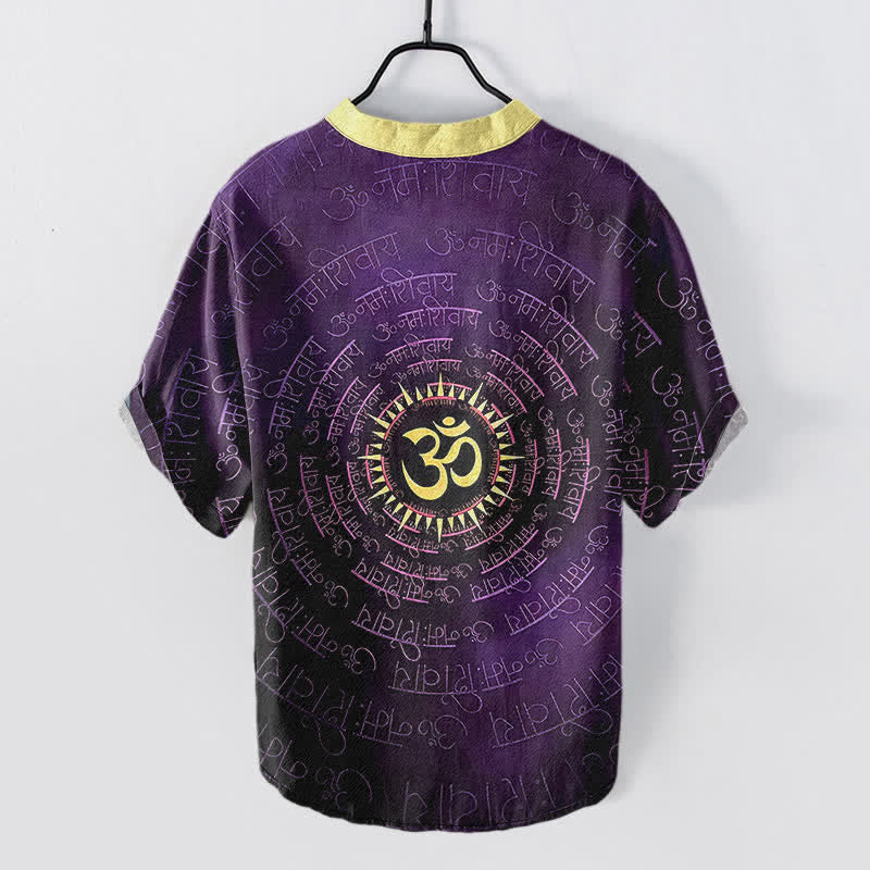 Buddha Stones Camicia da uomo a maniche corte con bottoni a metà, in cotone, con emblema del mantra Om. - image 8