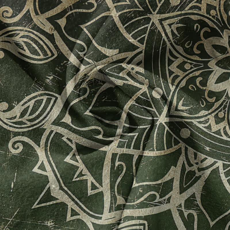 Buddha Stones Camicia da uomo a maniche corte con bottoni a metà, in cotone, con emblema mandala di loto. - image 4