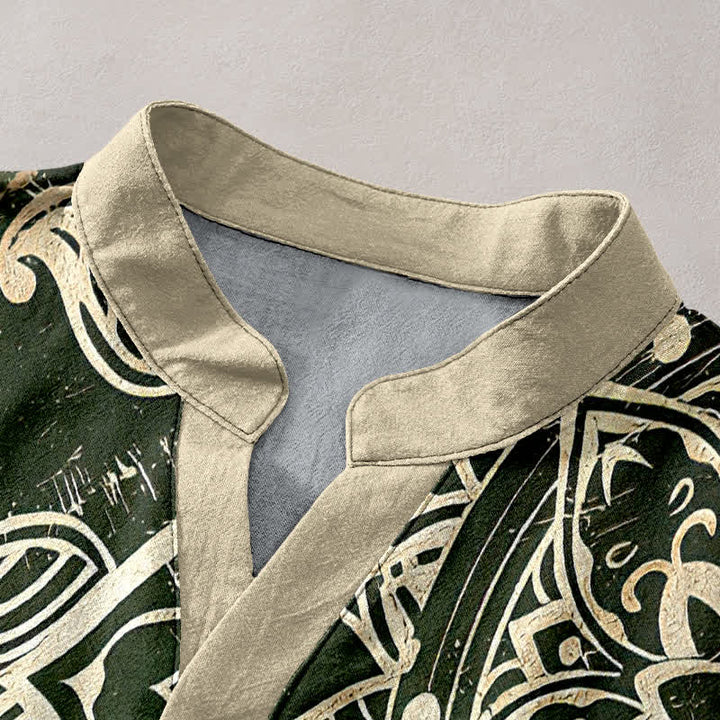 Buddha Stones Camicia da uomo a maniche corte con bottoni a metà, in cotone, con emblema mandala di loto. - image 2