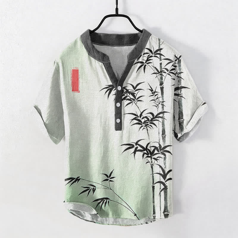 Buddha Stones Camicia da uomo a maniche corte con mezzo bottone in cotone e bambù con emblema - Melata - US/UK/AU50, EU60 (5XL) - image 0
