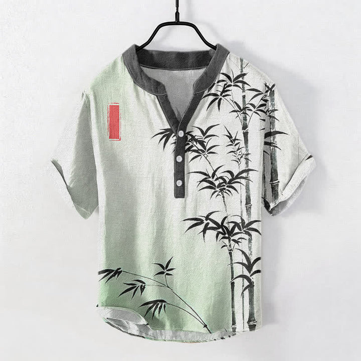 Buddha Stones Camicia da uomo a maniche corte con mezzo bottone in cotone e bambù con emblema - Melata - US/UK/AU50, EU60 (5XL) - image 0