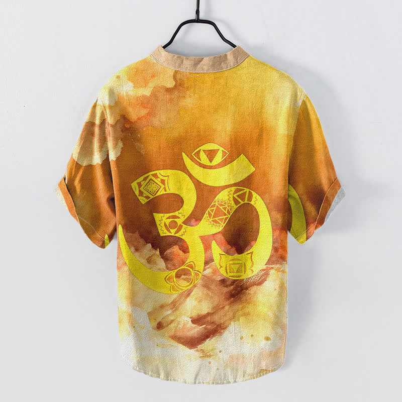 Buddha Stones Camicia da uomo a maniche corte con bottoni a metà, in cotone, con emblema del chakra Om. - image 4