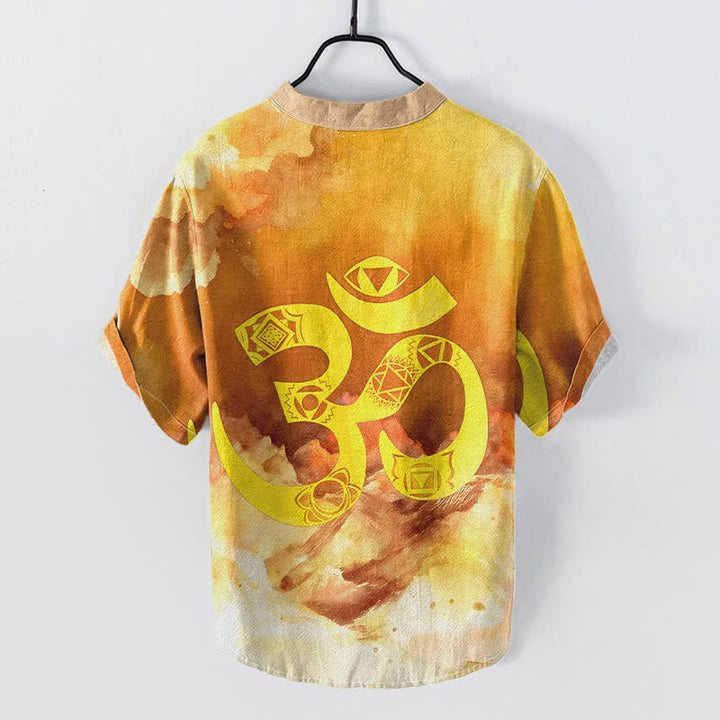 Buddha Stones Camicia da uomo a maniche corte con bottoni a metà, in cotone, con emblema del chakra Om. - image 4