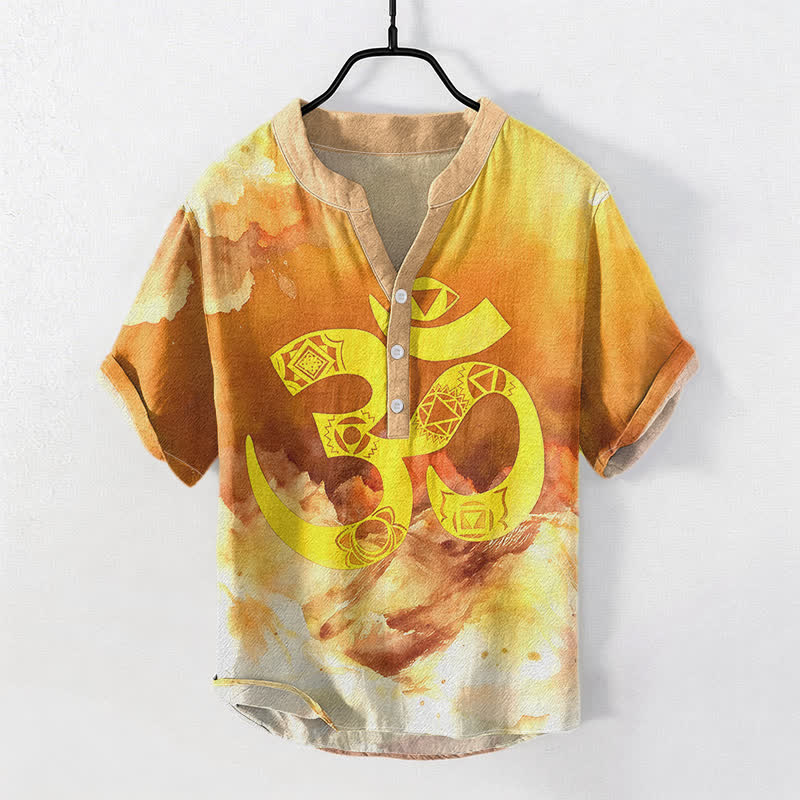 Buddha Stones Camicia da uomo a maniche corte con bottoni a metà, in cotone, con emblema del chakra Om. - Arancia - US/UK/AU50, EU60 (5XL) - image 3