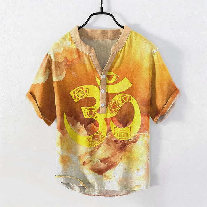 Buddha Stones Camicia da uomo a maniche corte con bottoni a metà, in cotone, con emblema del chakra Om. - Arancia - US/UK/AU50, EU60 (5XL) - image 3