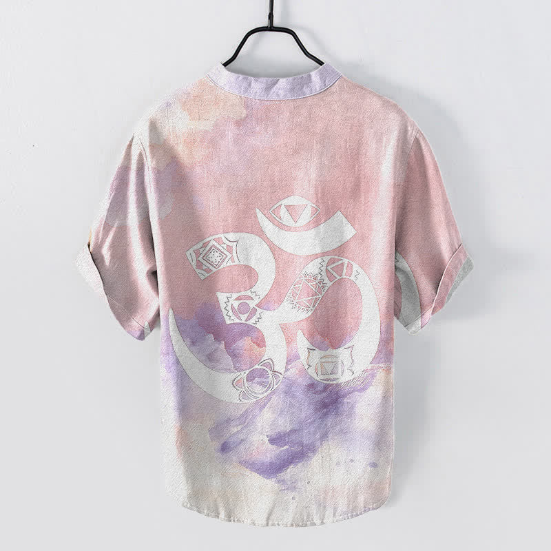 Buddha Stones Camicia da uomo a maniche corte con bottoni a metà, in cotone, con emblema del chakra Om. - image 6