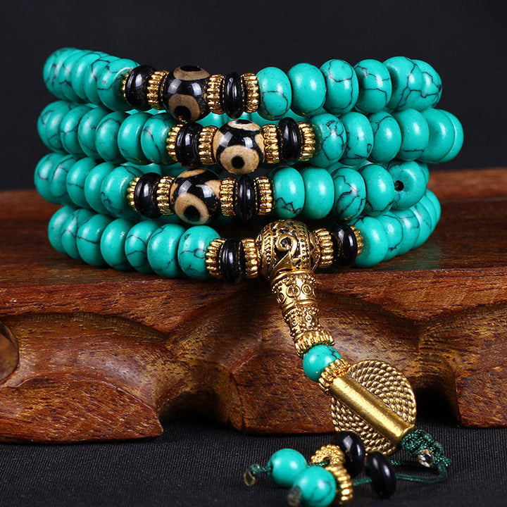 Buddha Stones Mala tibetano con 108 perle turchesi Dzi, simbolo di saggezza ed equilibrio. - 10mm*108 - image 0