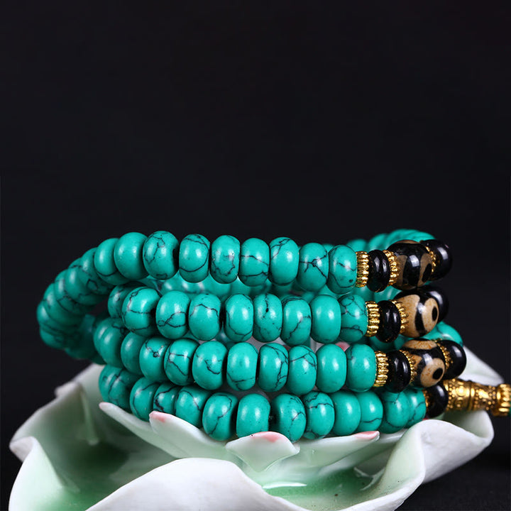 Buddha Stones Mala tibetano con 108 perle turchesi Dzi, simbolo di saggezza ed equilibrio. - image 2