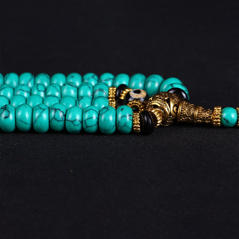 Buddha Stones Mala tibetano con 108 perle turchesi Dzi, simbolo di saggezza ed equilibrio. - image 6