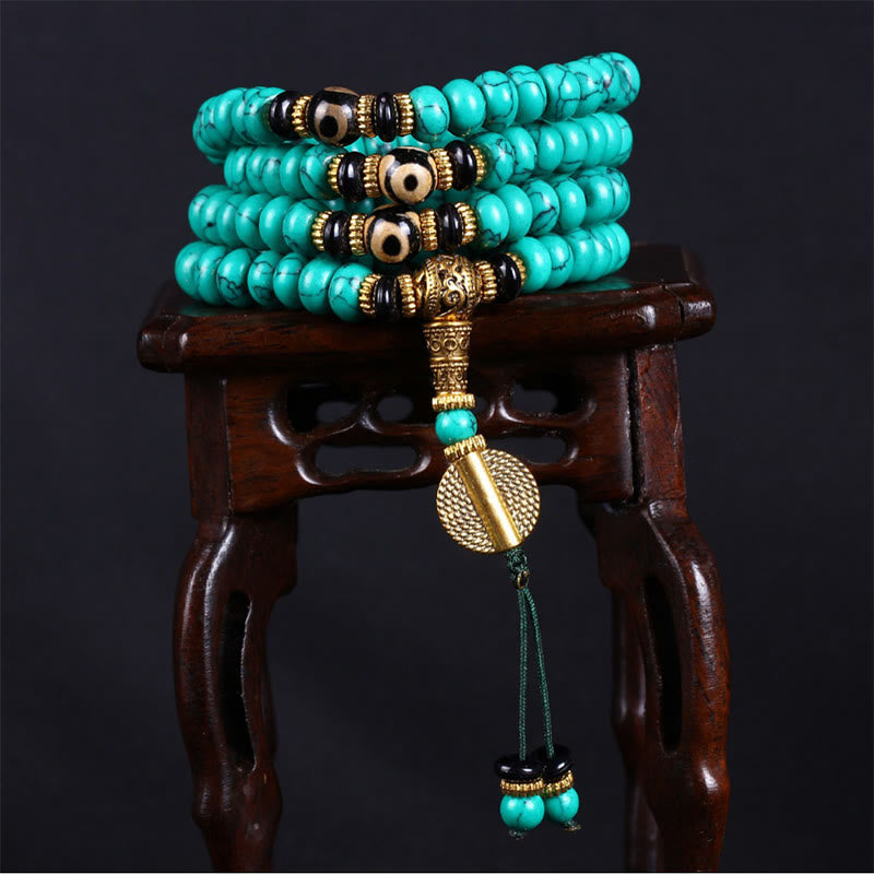 Buddha Stones Mala tibetano con 108 perle turchesi Dzi, simbolo di saggezza ed equilibrio. - image 3