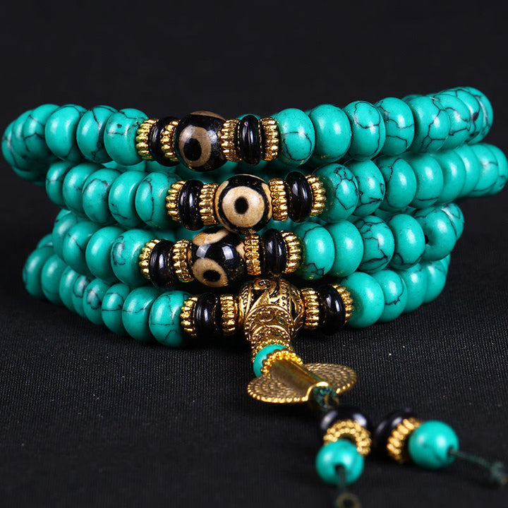 Buddha Stones Mala tibetano con 108 perle turchesi Dzi, simbolo di saggezza ed equilibrio. - image 1