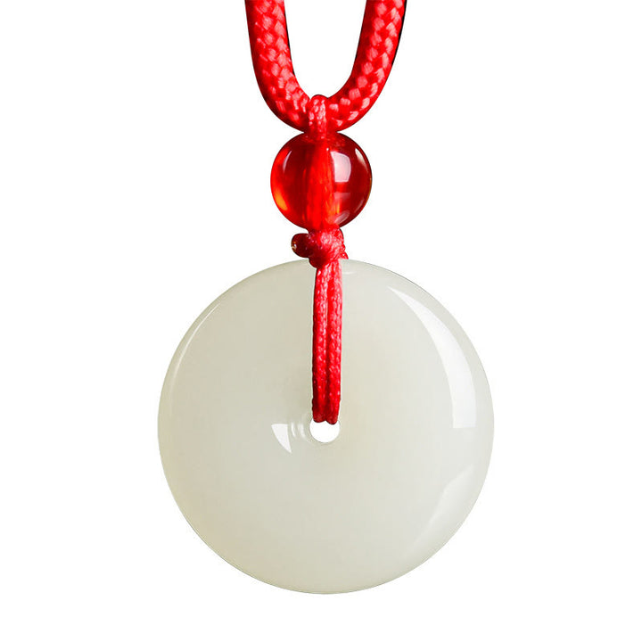 Buddha Stones Ciondolo con fibbia di giada a forma di pace e corda rossa, ideale per una collana con abbondanza. - image 10