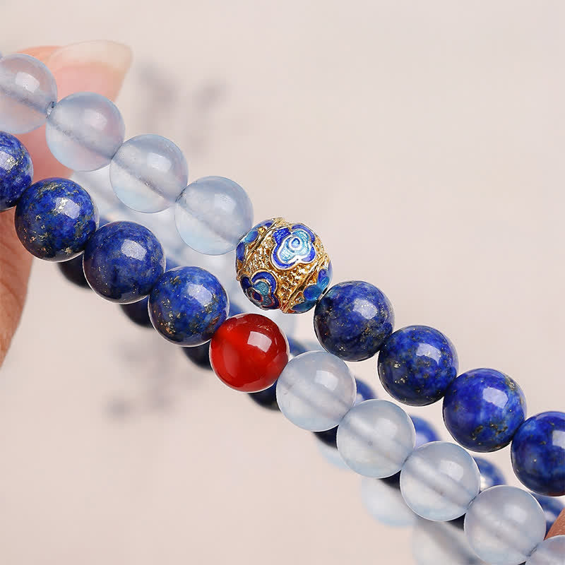 Buddha Stones Bracciale a doppio giro in lapislazzuli, acquamarina e agata rossa con design a equilibrio - image 8