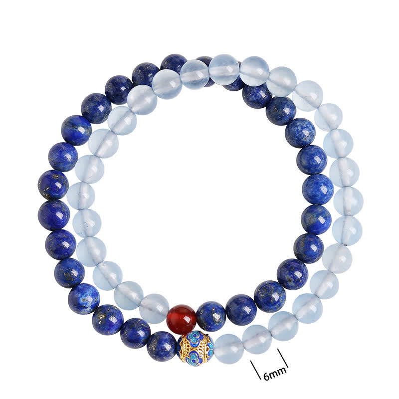 Buddha Stones Bracciale a doppio giro in lapislazzuli, acquamarina e agata rossa con design a equilibrio - image 10