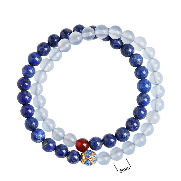 Buddha Stones Bracciale a doppio giro in lapislazzuli, acquamarina e agata rossa con design a equilibrio - image 10