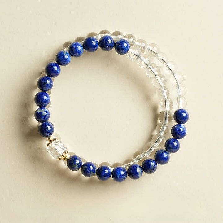 Buddha Stones Bracciale con perline di quarzo trasparente e lapislazzuli che bilanciano l'equilibrio - Bracciale singolo in lapislazzuli (circonferenza del polso 14-15 cm) - image 0