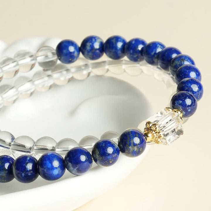 Buddha Stones Bracciale con perline di quarzo trasparente e lapislazzuli che bilanciano l'equilibrio - image 3