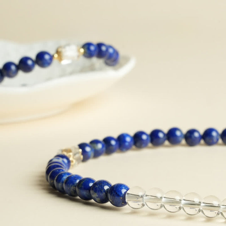 Buddha Stones Bracciale con perline di quarzo trasparente e lapislazzuli che bilanciano l'equilibrio - image 13