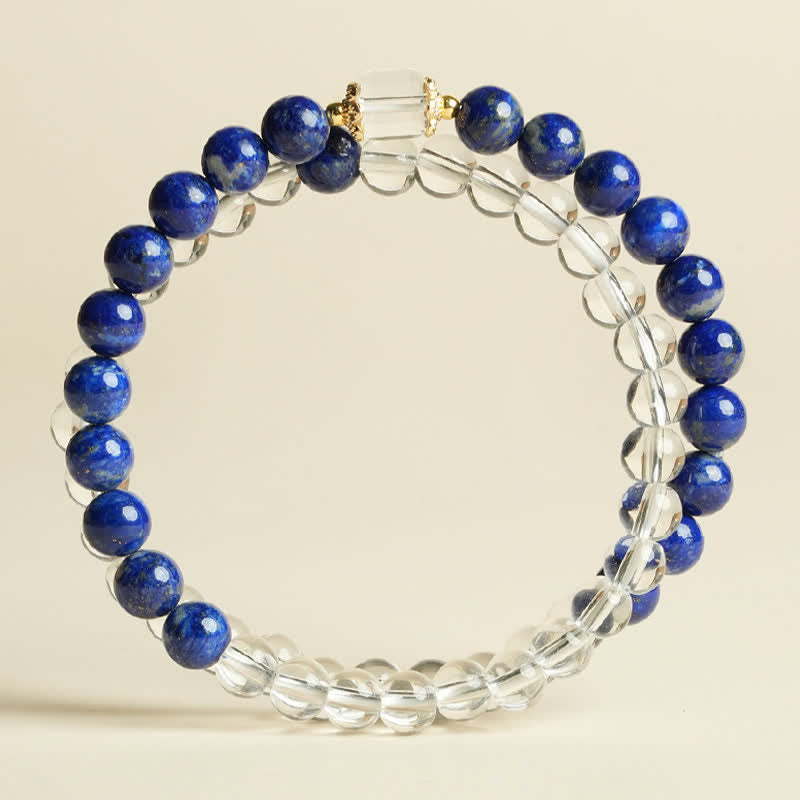 Buddha Stones Bracciale con perline di quarzo trasparente e lapislazzuli che bilanciano l'equilibrio - image 1