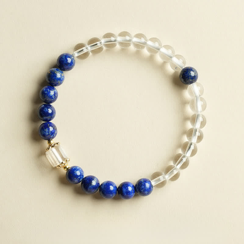 Buddha Stones Bracciale con perline di quarzo trasparente e lapislazzuli che bilanciano l'equilibrio - Bracciale doppio in lapislazzuli (circonferenza del polso 14-15 cm) - image 11
