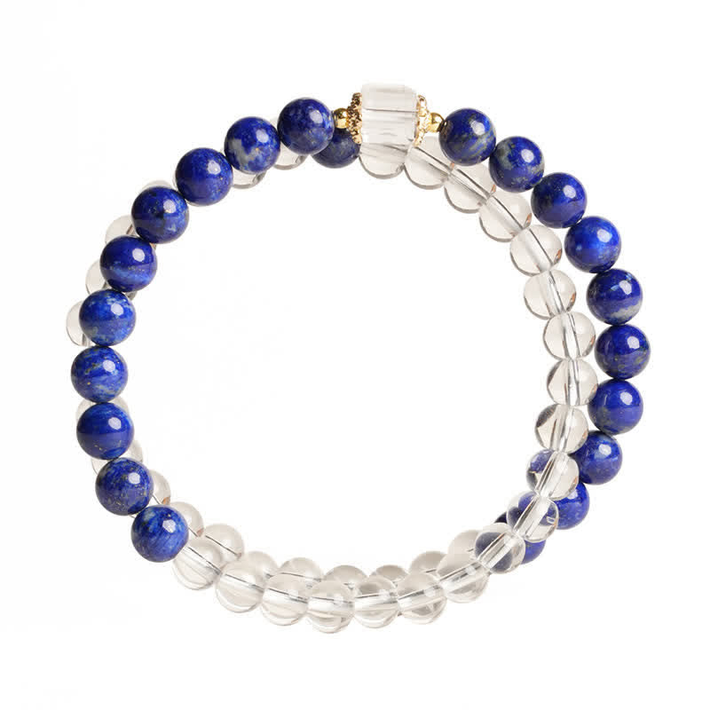 Buddha Stones Bracciale con perline di quarzo trasparente e lapislazzuli che bilanciano l'equilibrio - image 8